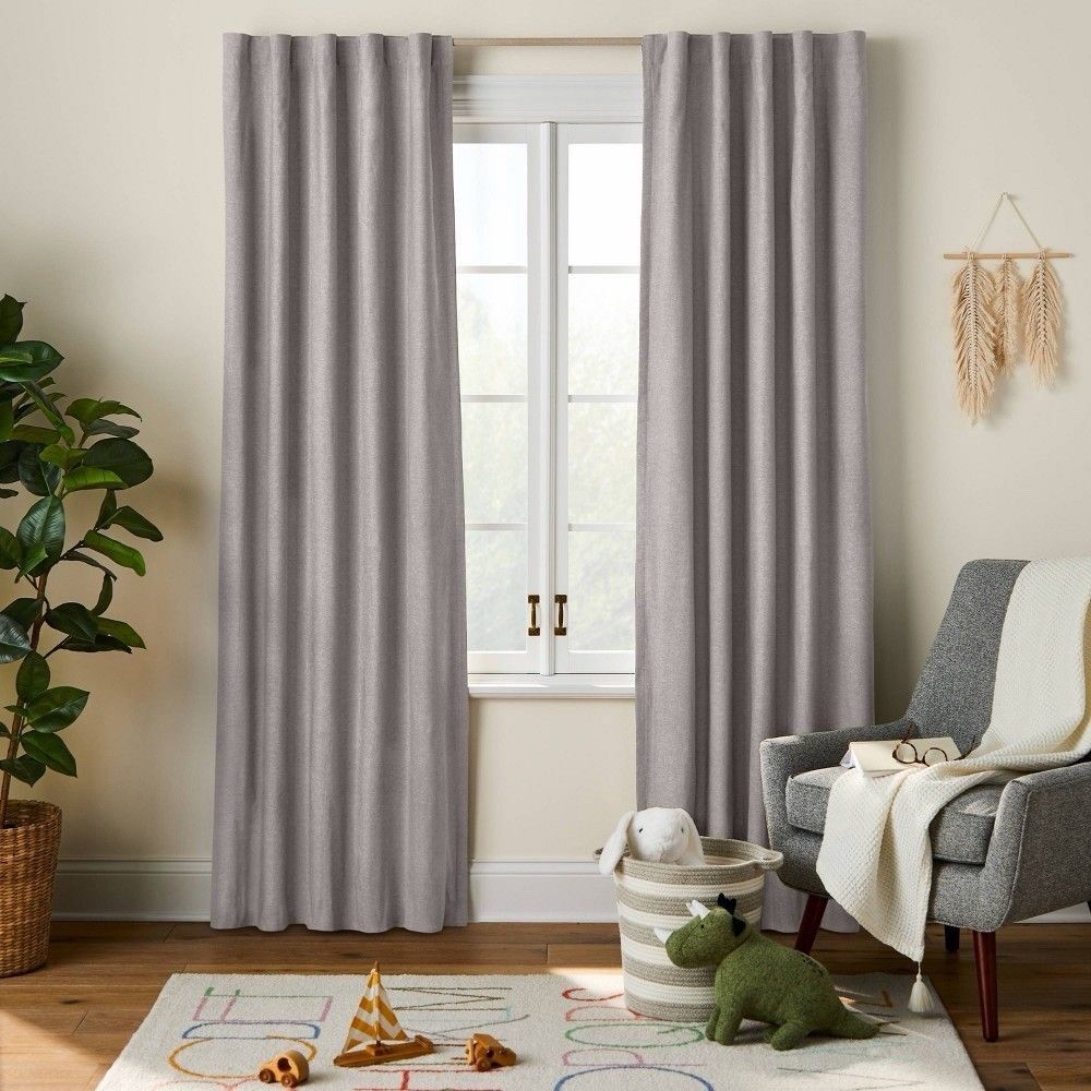 Pillowfort 84" Blackout Chambray Cotton Curtain Panel Gray Kids Bedroom
